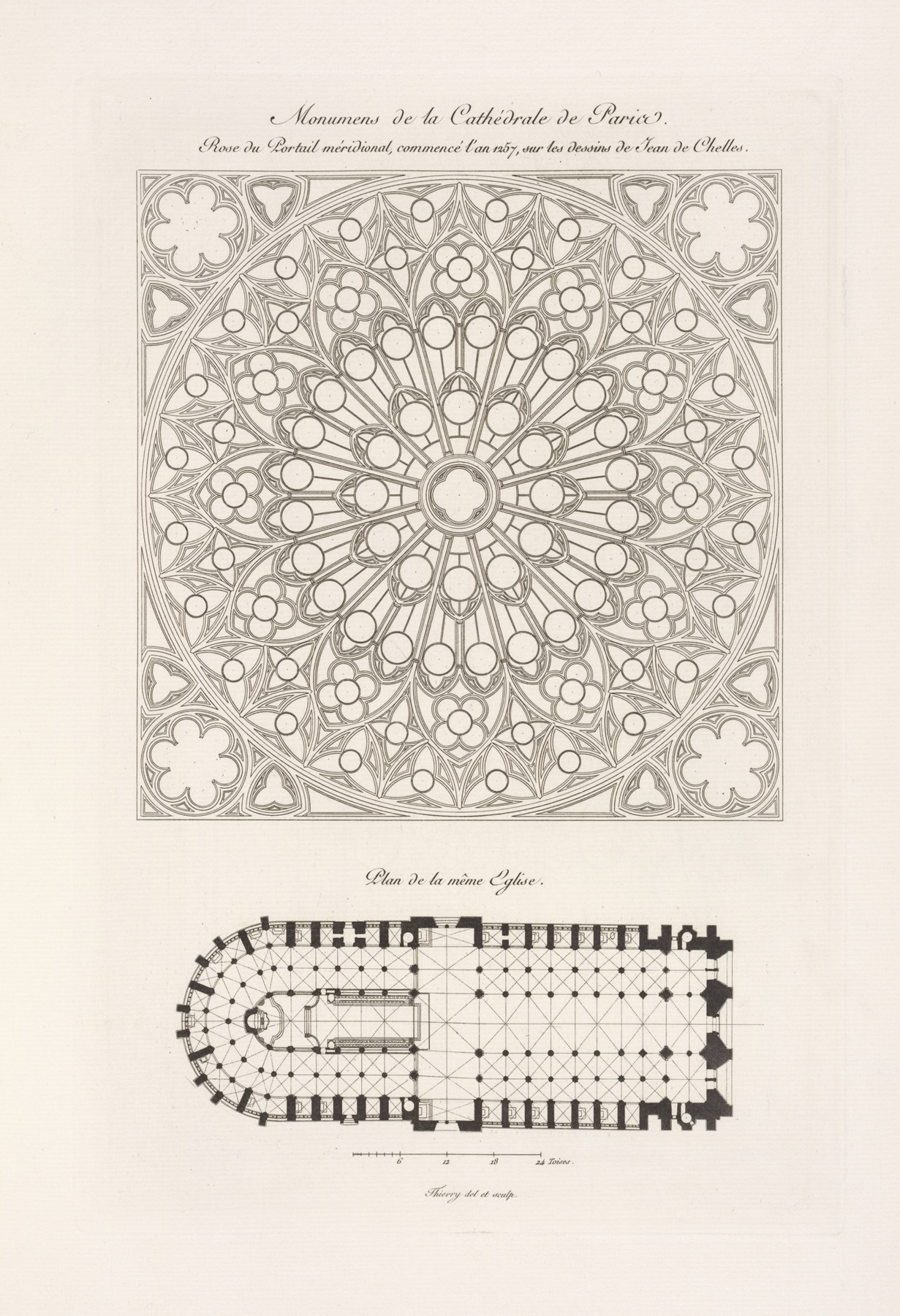 Nicolas Xavier Willemin - Monumens de la cathédrale de Paris. Rose du portail méridional, […]; Plan de la même église.