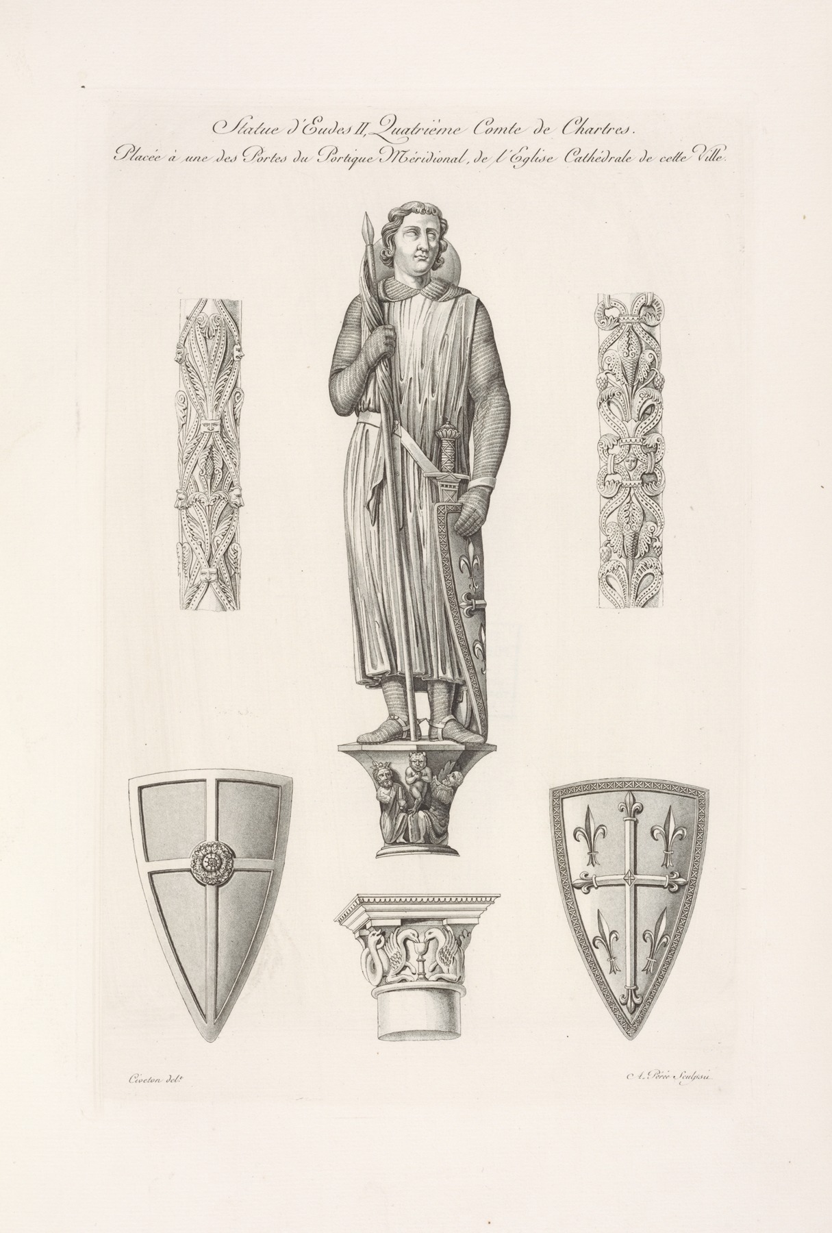 Nicolas Xavier Willemin - Statue d’Eudes II, quatrième comte de Chartres. Placée à une des portes du portique méridional de l’église cathédrale de cette ville.