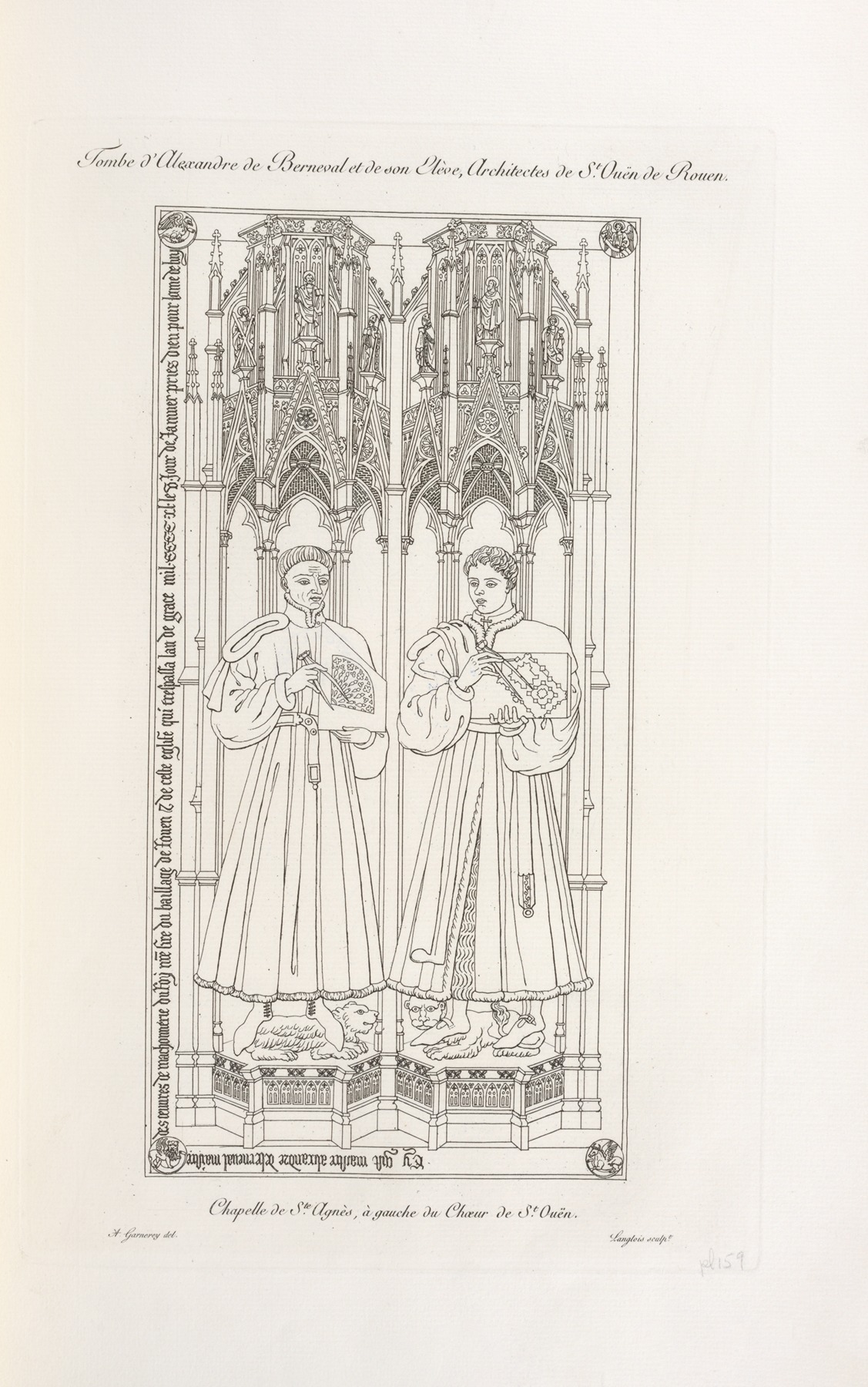 Nicolas Xavier Willemin - Tombe d’Alexandre de Berneval et de son élève, architectes de St. Ouën de Rouen. Chapelle de Ste. Agnès, à gauche du chœur de St. Ouën.