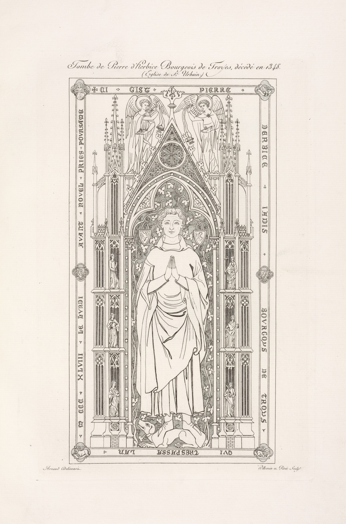 Nicolas Xavier Willemin - Tombe de pierre d’herbice Bourgeois de Troyes, décédé en 1348 (Église de St. Urbain.)