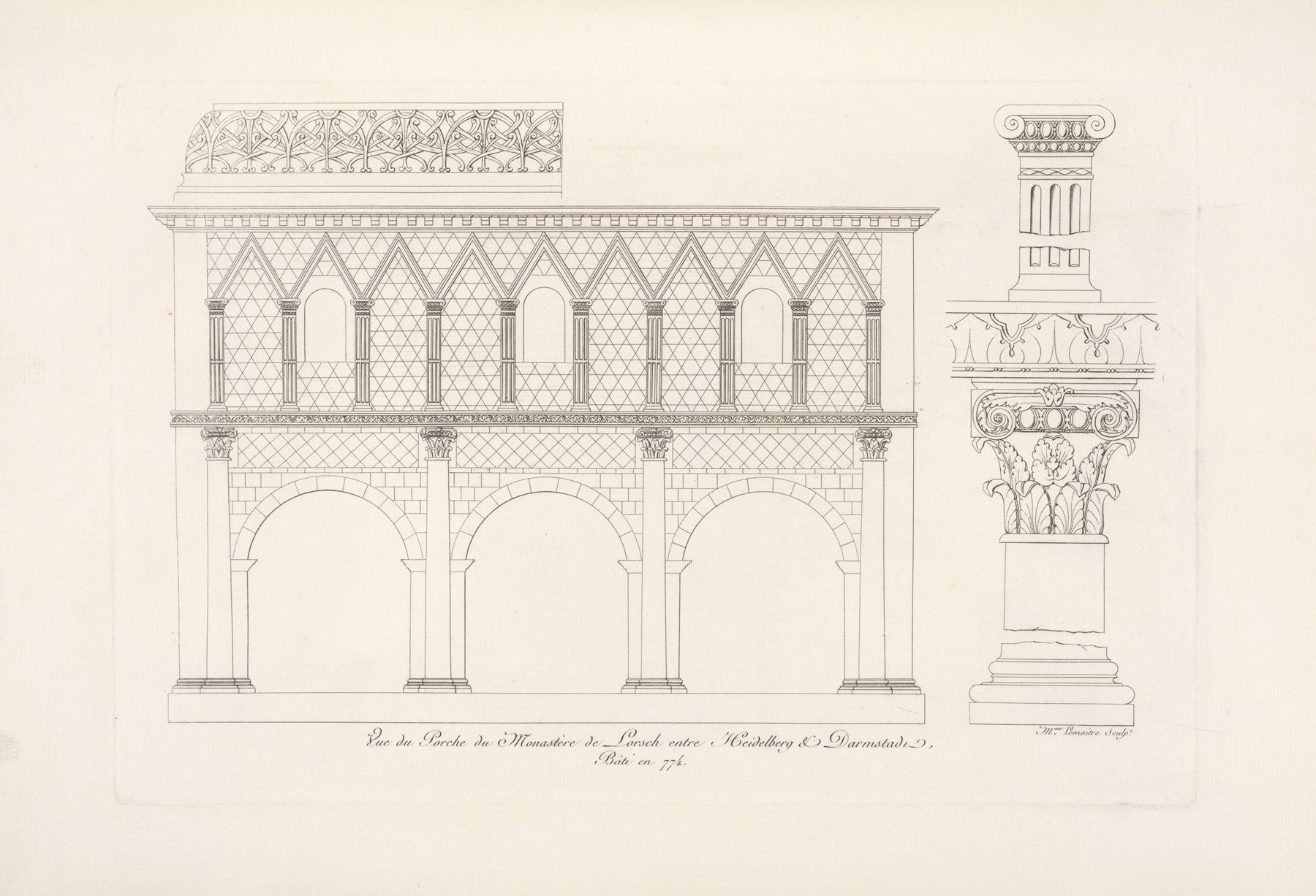 Nicolas Xavier Willemin - Vue du porche du monastère de Lorsch entre Heidelberg & Darmstadt, bati en 774.
