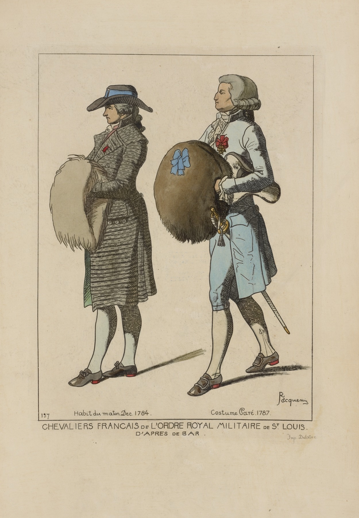 Raphaël Jacquemin - Chevaliers Francais de l’ordre royal militaire de St. Louis. D’apres de Bar. Habit du matin Dec. 1784. Costume Paré 1787.