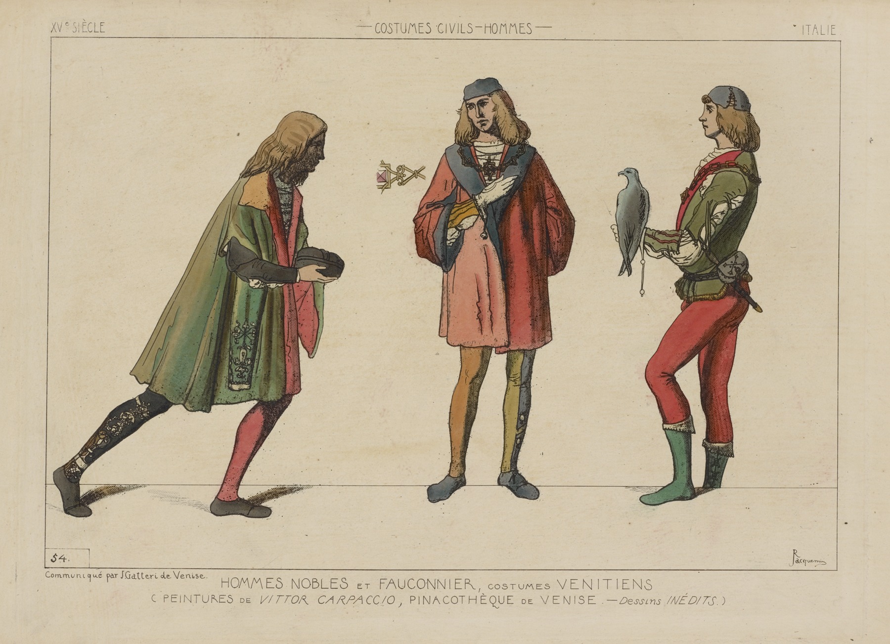 Raphaël Jacquemin - Hommes nobles et fauconnier, costumes Venitiens.