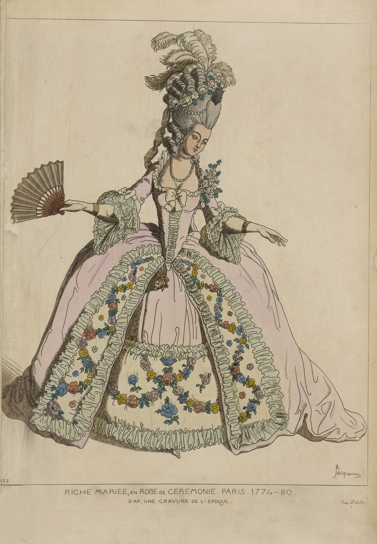 Raphaël Jacquemin - Riche mariee, en robe de ceremonie. Paris. 1774-80. D’ap[rès] une gravure de l’epoque.