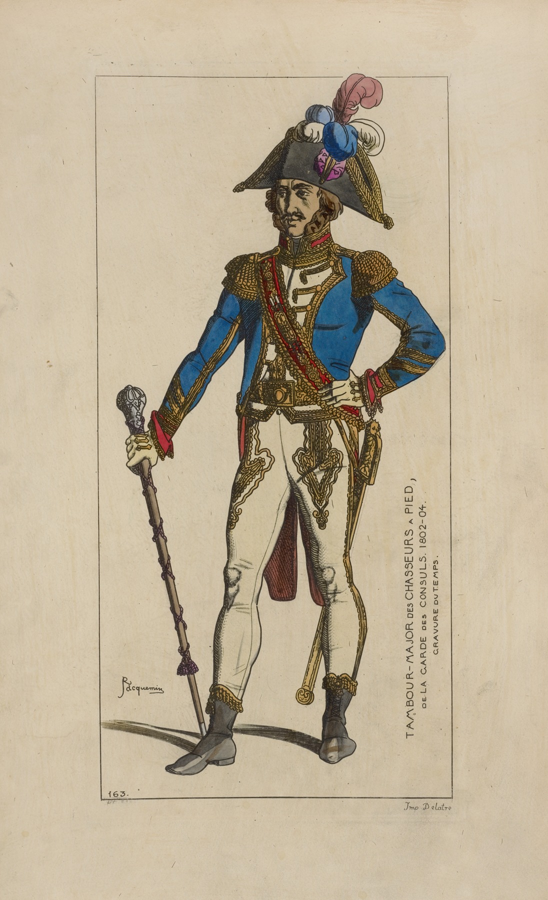 Raphaël Jacquemin - Tambour-major des chasseurs a pied, de la garde des consuls. 1802-04. Gravure du temps.