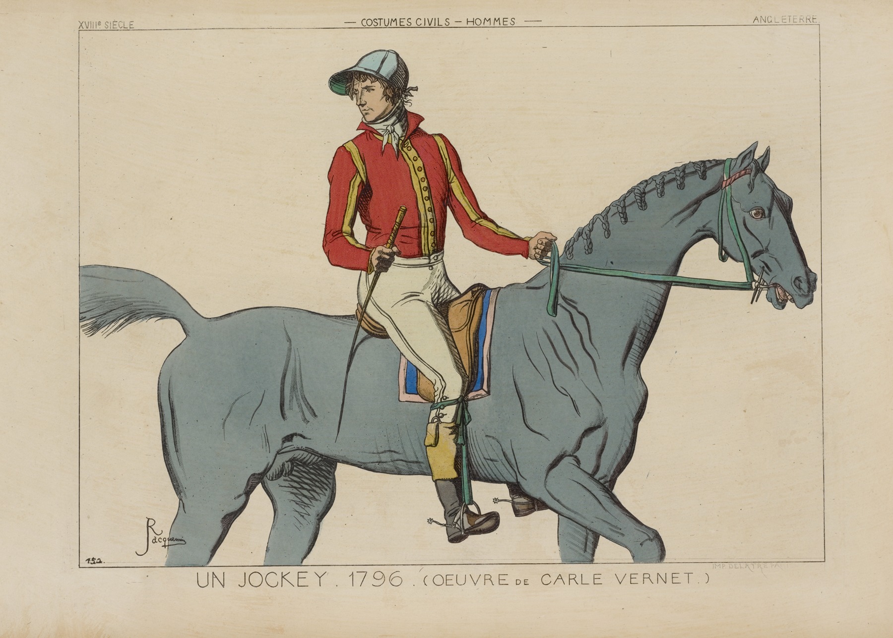 Raphaël Jacquemin - Un jockey. 1796. (Oeuvre de Carle Vernet.) XVIIIe siècle, costumes civils, hommes, Angleterre.