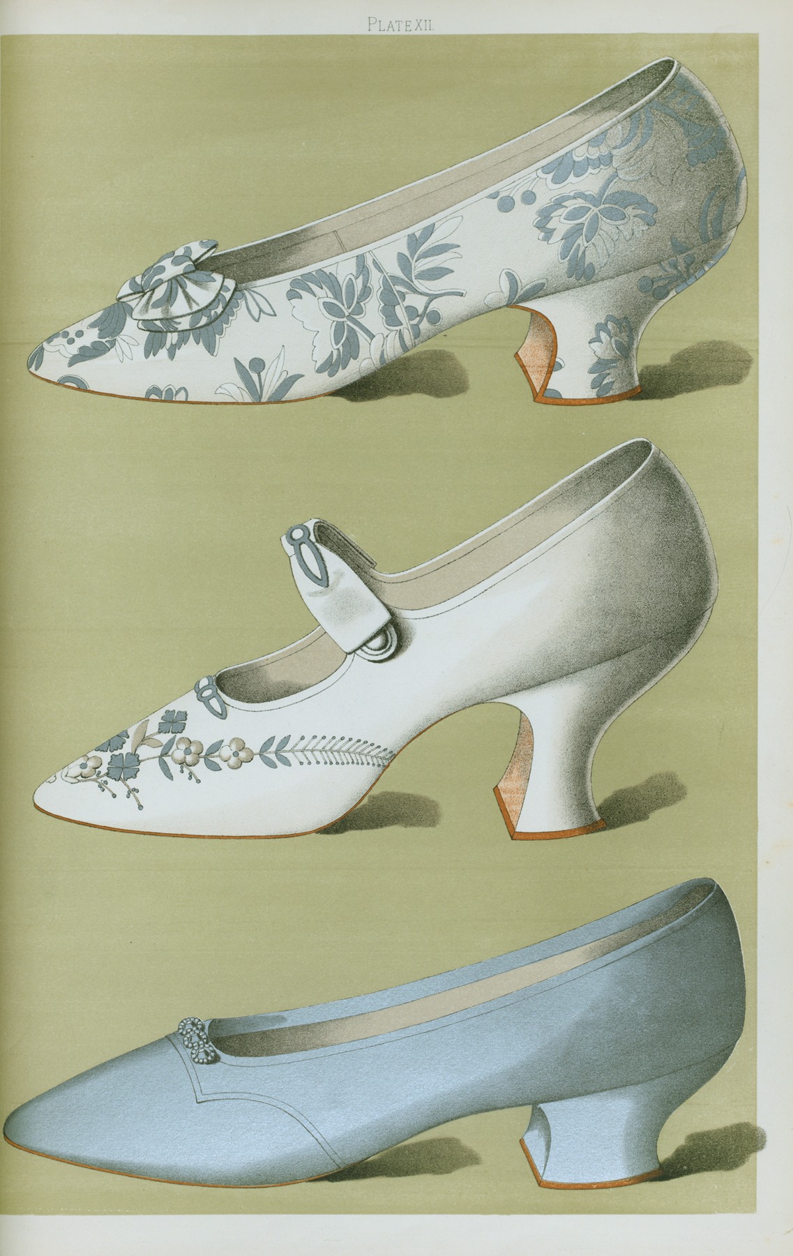 T. Watson Greig - Shoe of silver brocade; shoe embroidered in white silk and silver beads, with a single ankle strap