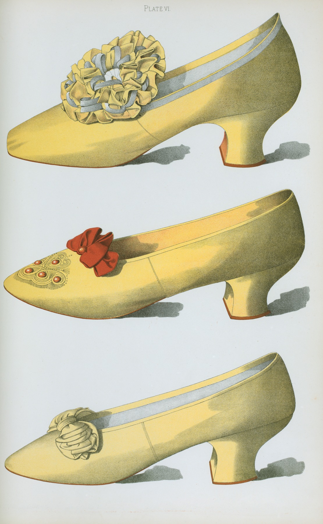 T. Watson Greig - Two yellow satin shoes, the first worn on stage by the actress Miss Ada Cavendish, and one straw colored shoe