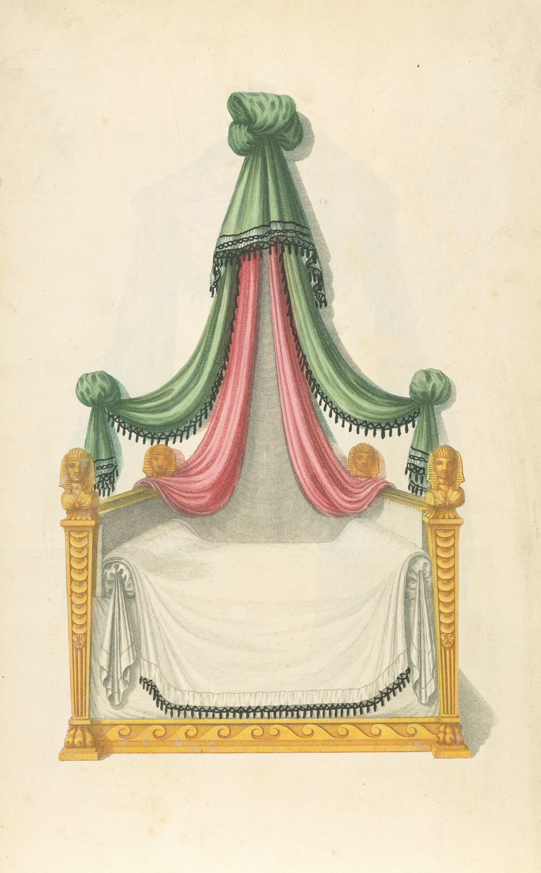 Thomas Sheraton - Bed with green and pink drapery