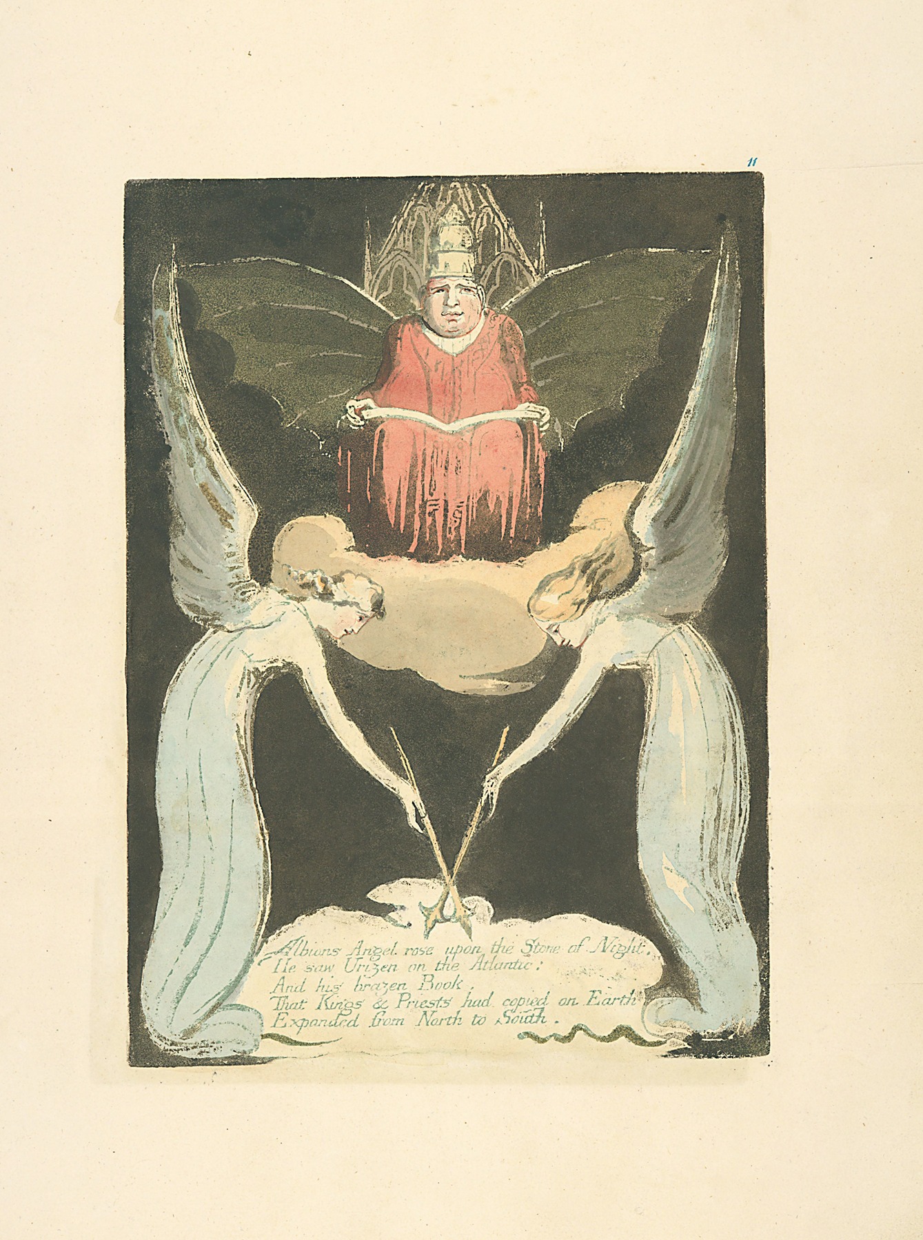 William Blake - Albions Angel rose upon….