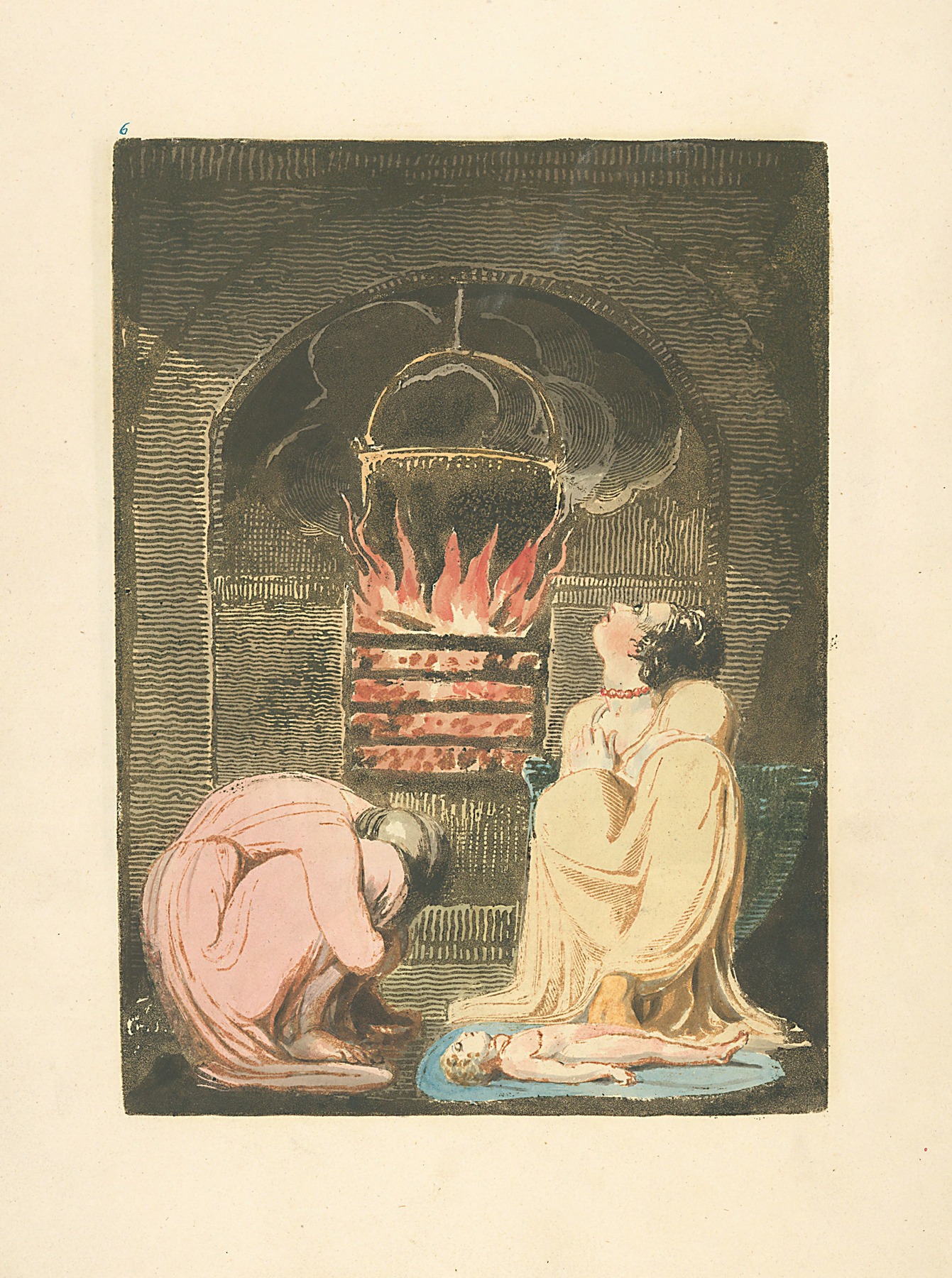 William Blake - Woman and infant in front of fireplace