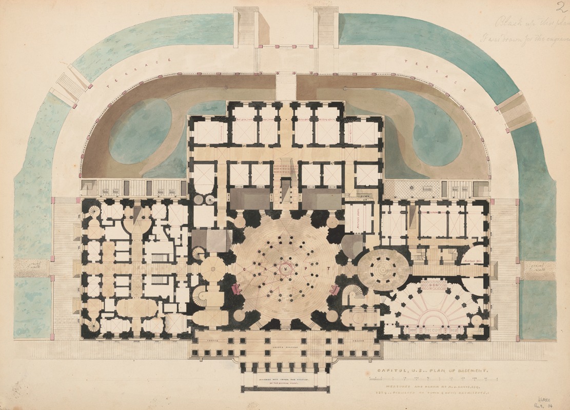 Alexander Jackson Davis - United States Capitol, Washington, D.C. Basement floor plan