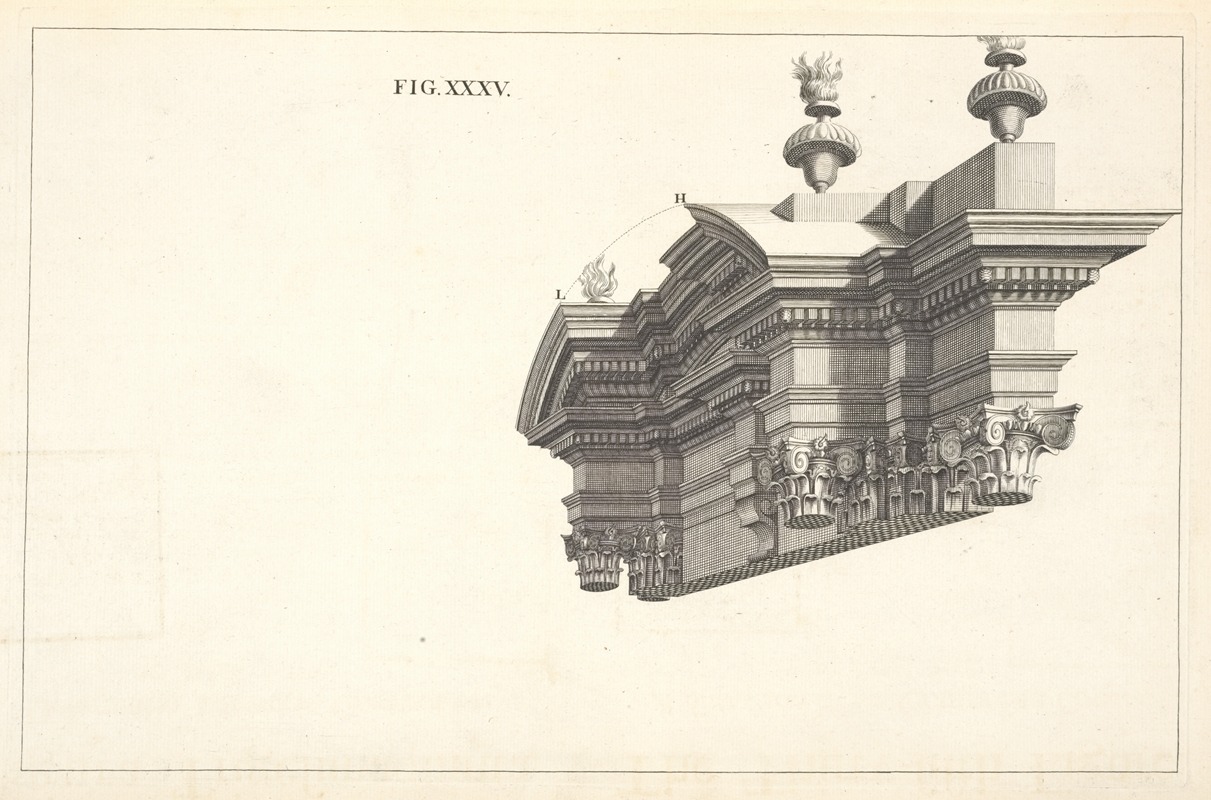 Andrea Pozzo - A side-view of the composite cornice, in perspective.