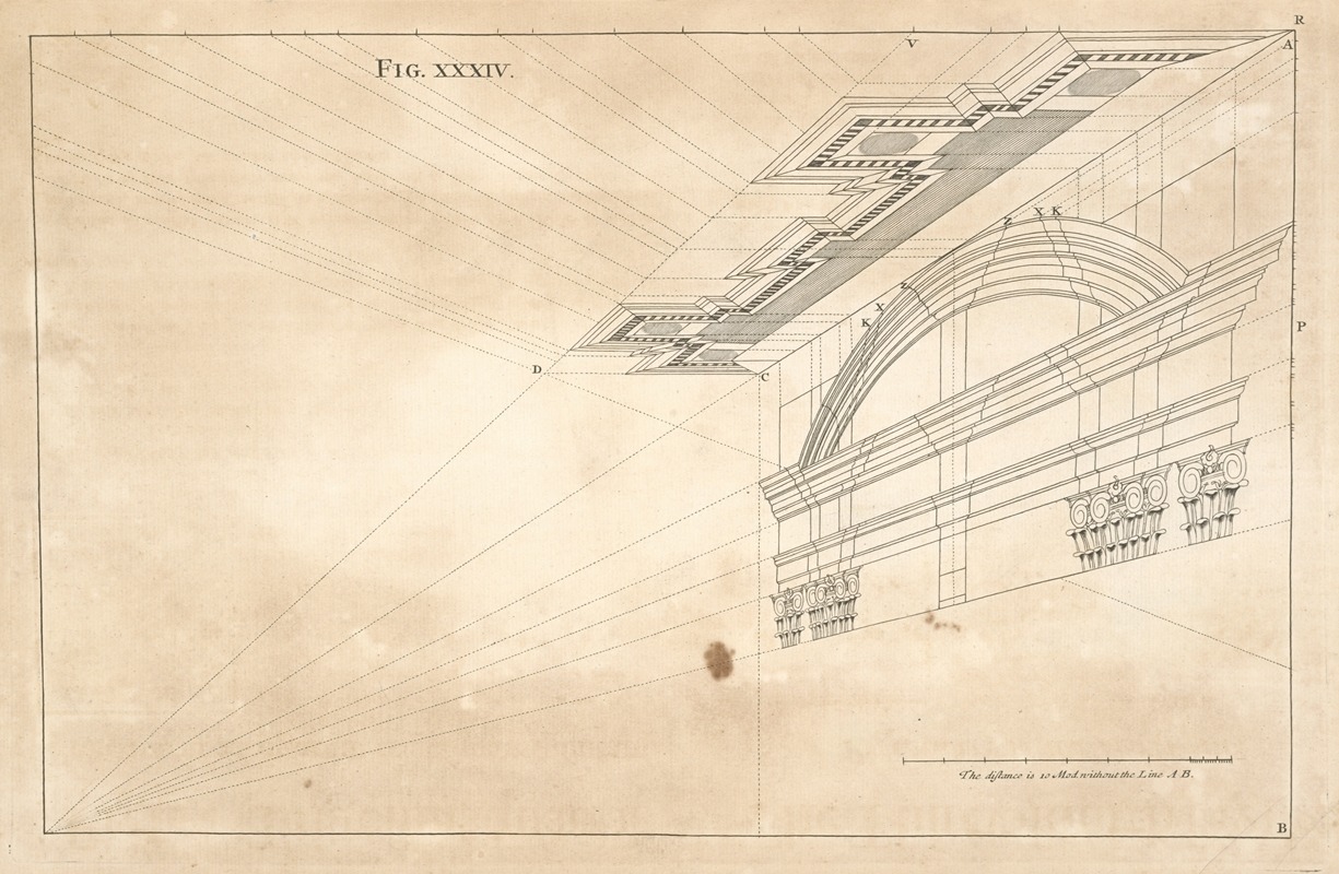 Andrea Pozzo - Preparatory to the thirty-fifth. [Outline and perspective lines.]