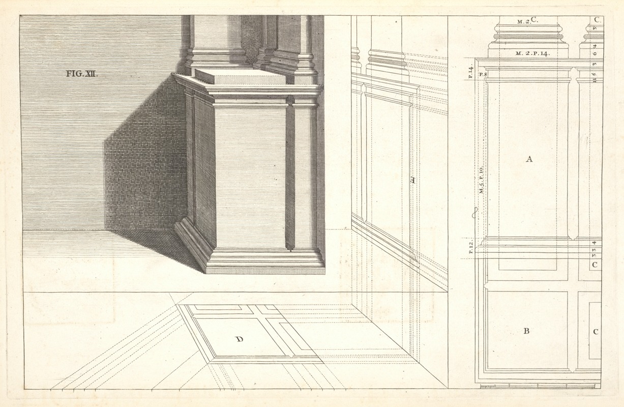 Andrea Pozzo - The Corinthian pedestal, with its pilasters, in perspectives.