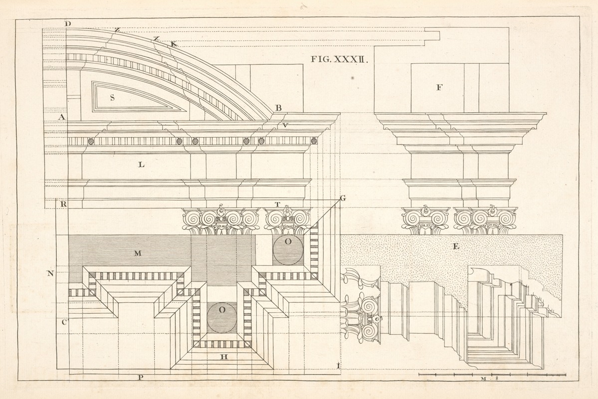 Andrea Pozzo - The geometrical design of a cornice, of the composite order.