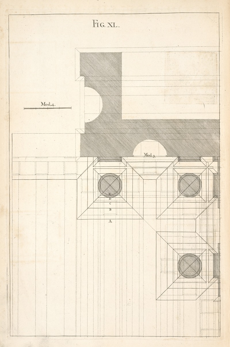 Andrea Pozzo - The geometrical plan of a design, of the Dorick order.