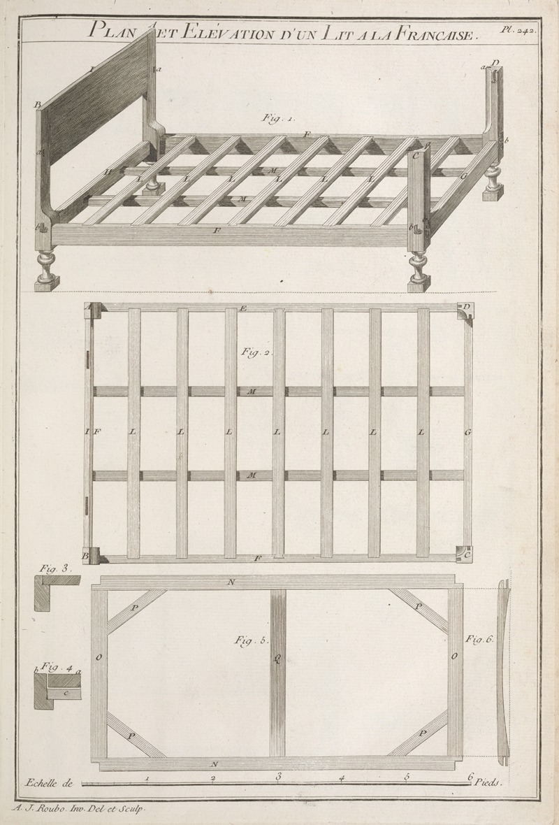 André Jacob Roubo - Plan et elévation d’un lit a la francaise.