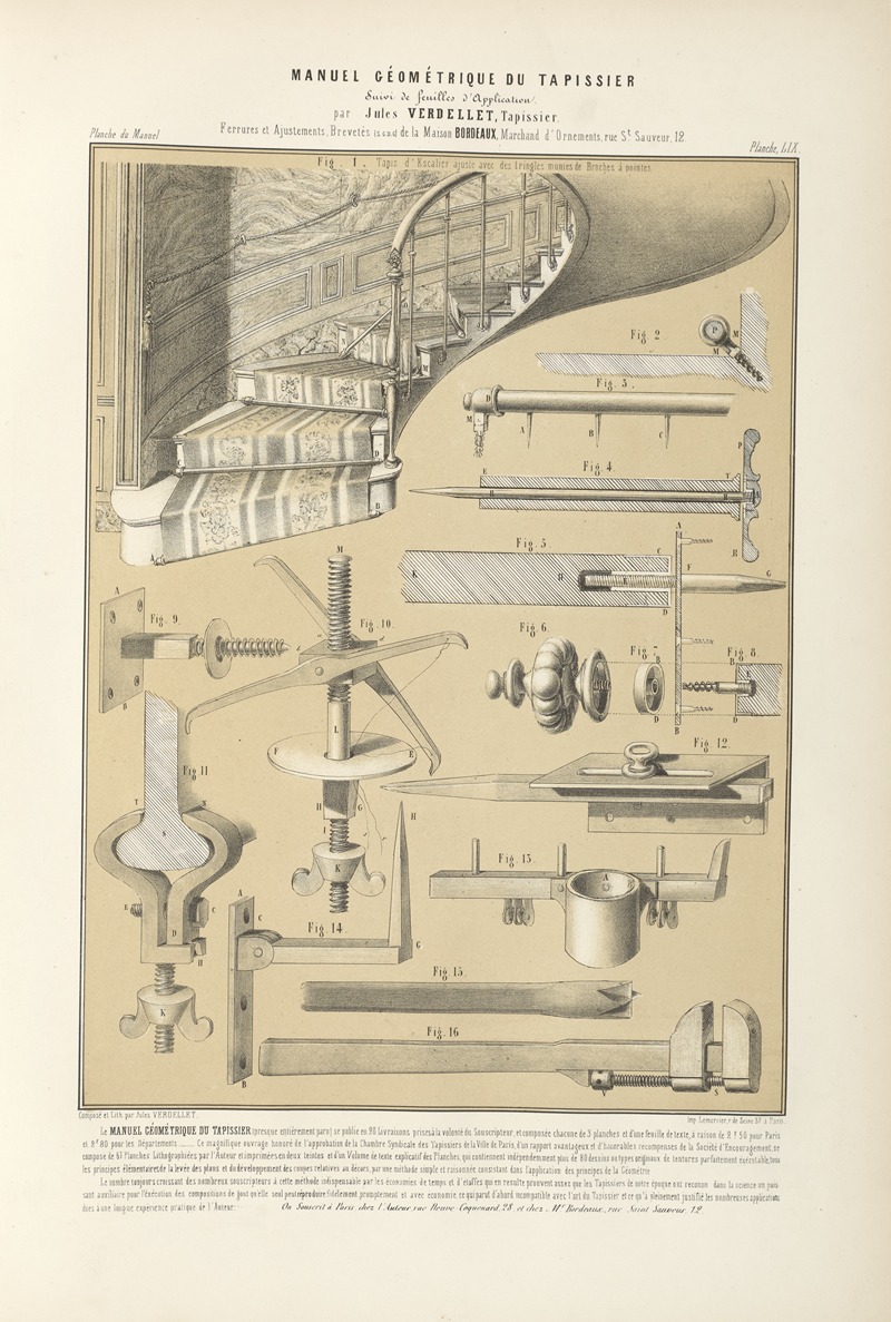 Jules Verdellet - Ferrures et ajustements, brevetés (S.G.D.G.) de la maison Bordeaux, marchand d’ornements, rue St. Sauveur, 12.