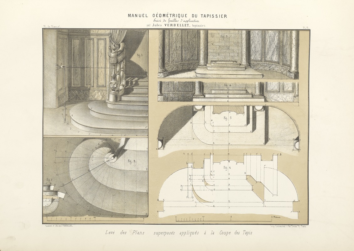 Jules Verdellet - Levé des plans superposés à la coupe de tapis.