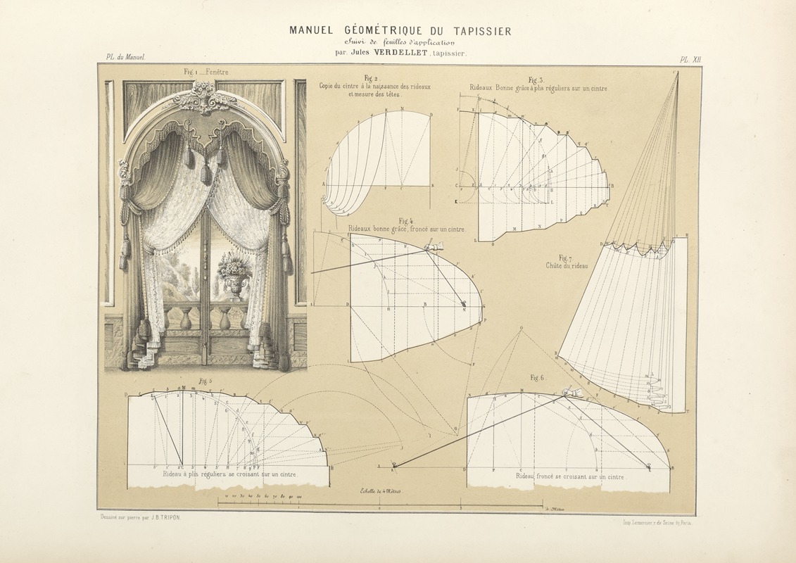 Jules Verdellet - Untitled plate featuring window draperies and their plans.