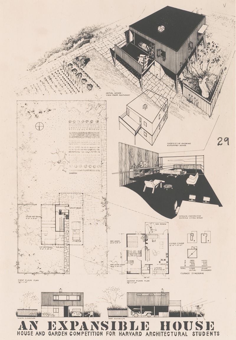 Victor Alfred Lundy - Expansible house, Plans, elevations, and perspectives
