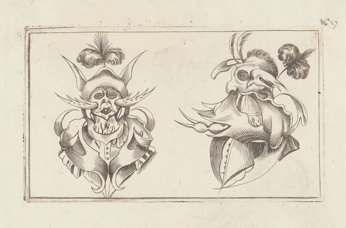 Agostino Mitelli - Masks and hats Pl.06