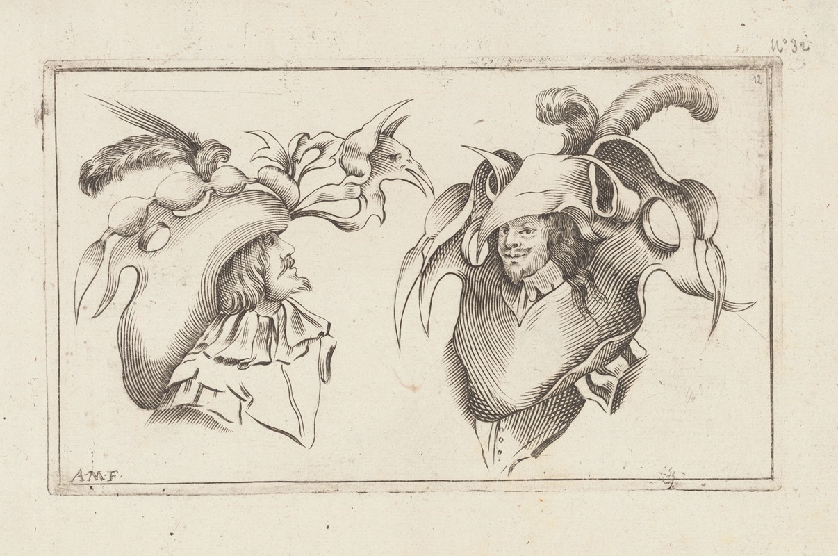 Agostino Mitelli - Masks and hats Pl.11