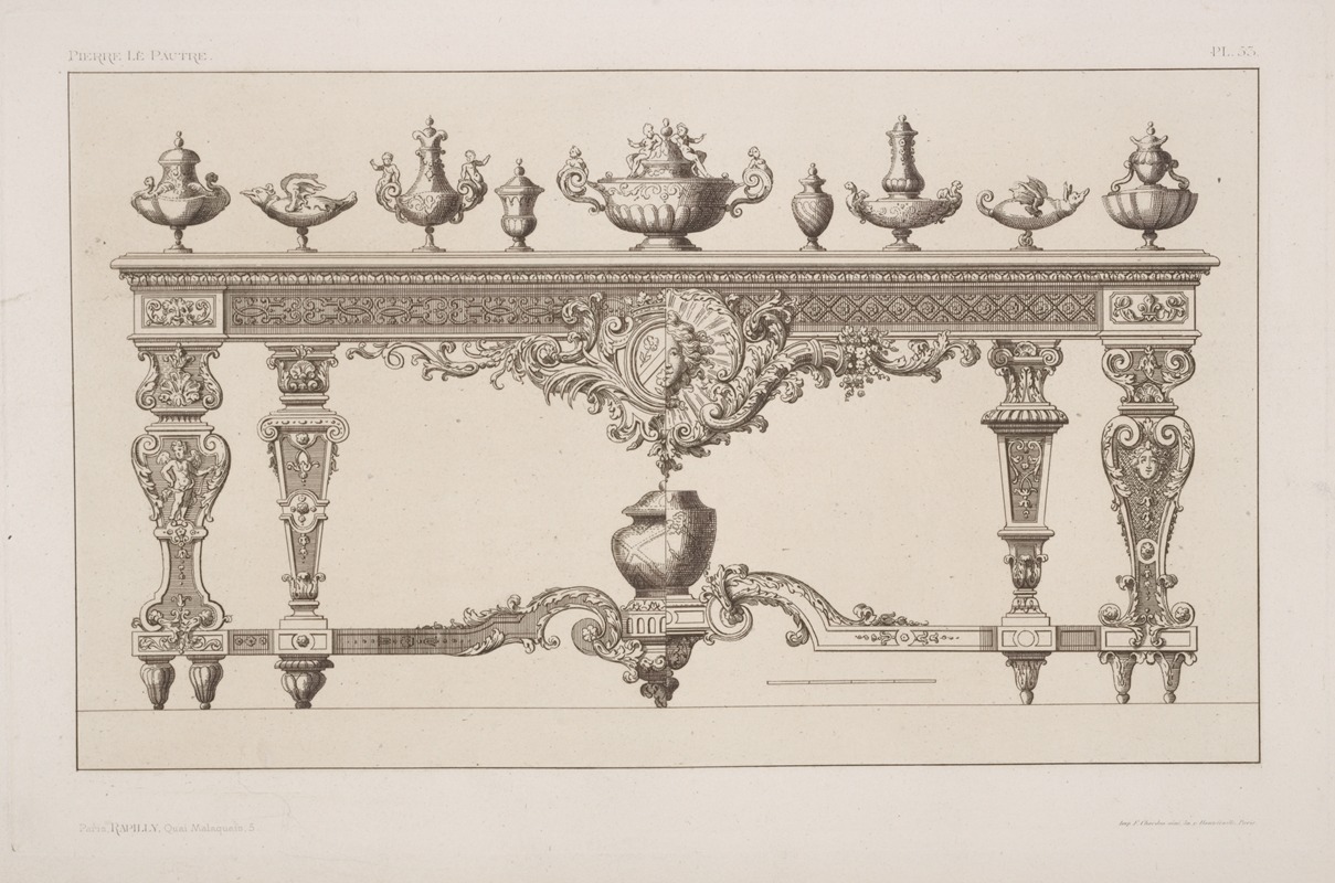 André-Charles Boulle - Combined designs for a table, and nine designs for urns.