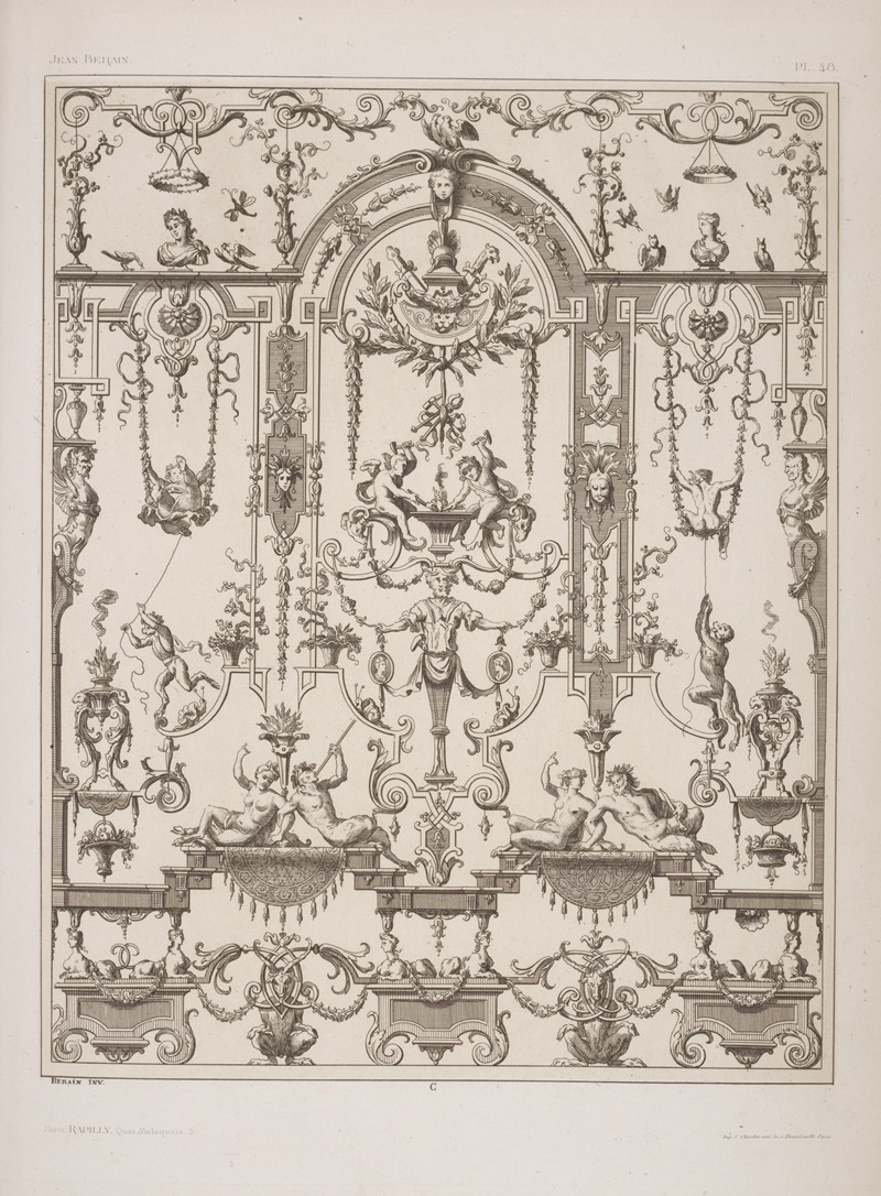 André-Charles Boulle - Design featuring central arch and figures of cherubs forging a heart