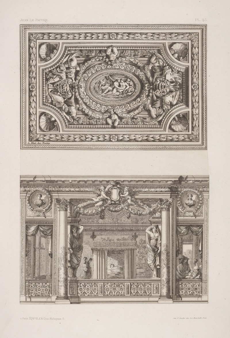 André-Charles Boulle - Design for a ceiling decoration; scene of elaborately decorated interior