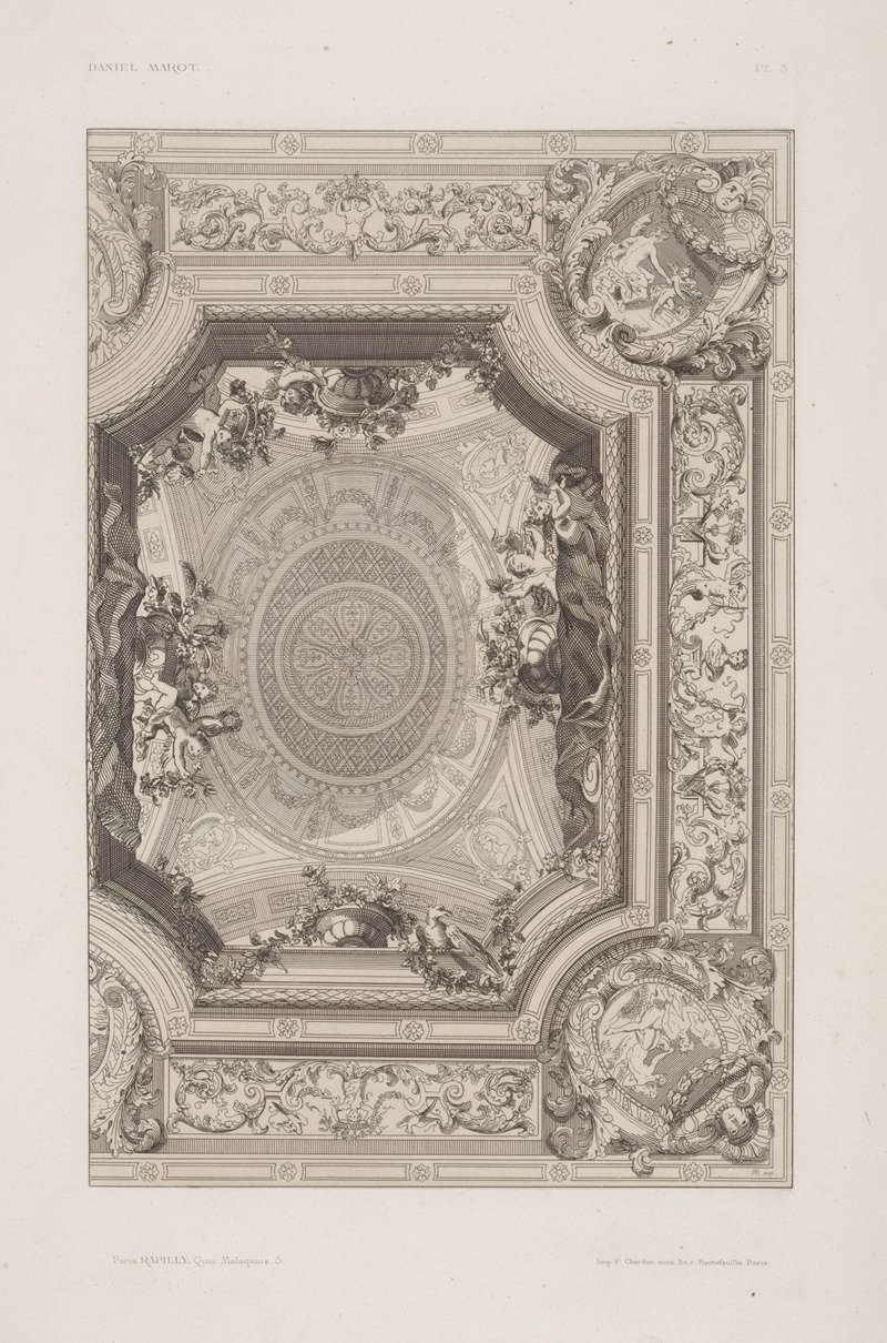 André-Charles Boulle - Design for a ceiling with cherubs holding flowers.