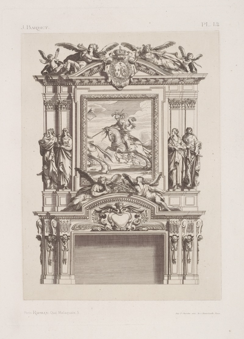 André-Charles Boulle - Design for a chimney piece with central equestrian portrait