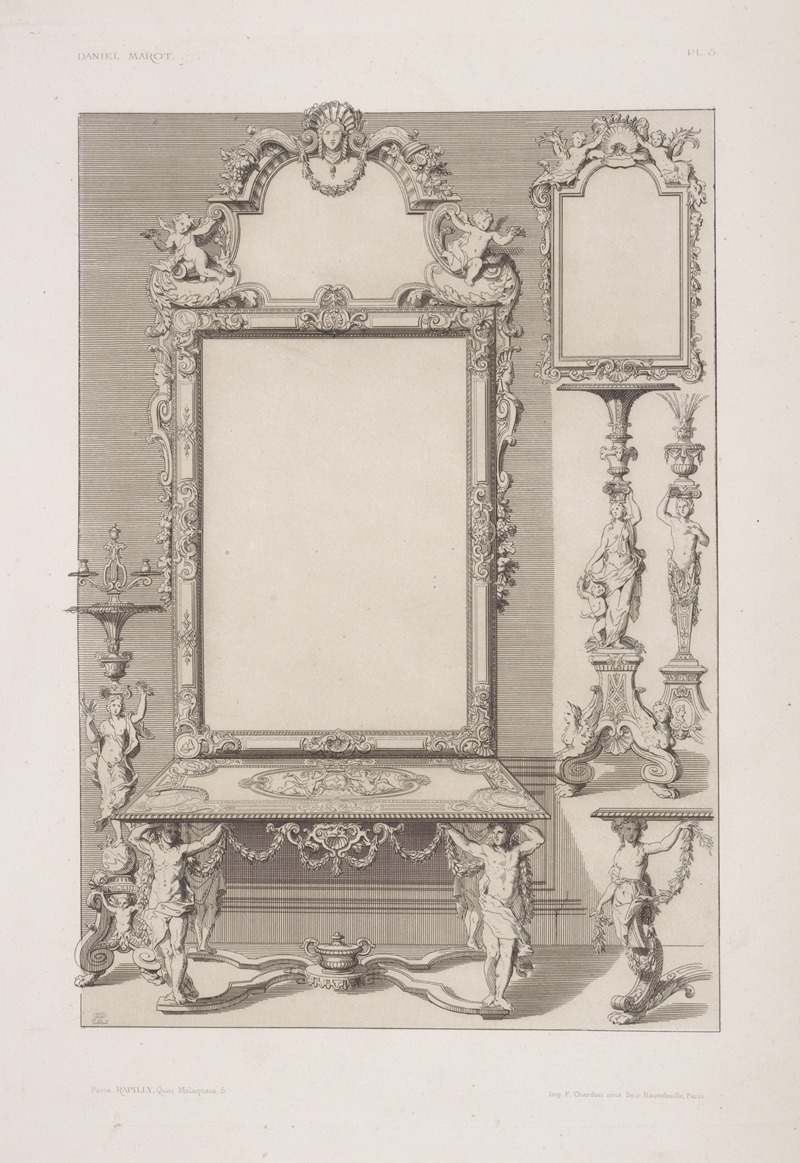 André-Charles Boulle - Design for a table and mirror with legs in shape of men and women.