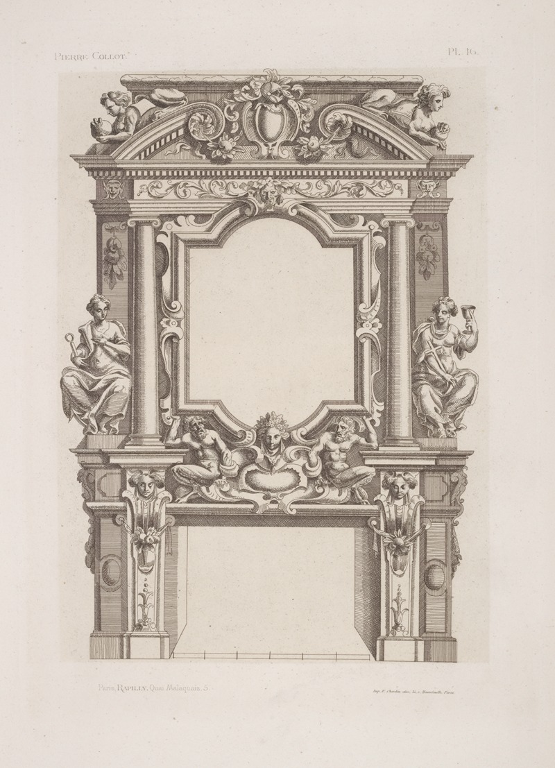André-Charles Boulle - Design for chimney piece with allegorical female figures on either side of mantelpiece