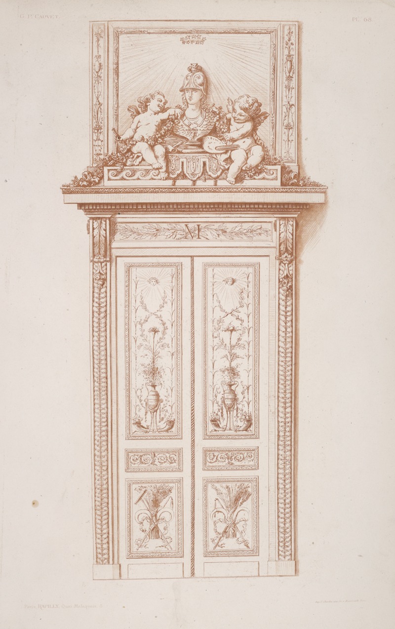 André-Charles Boulle - Design for doorway with decoration of bust of Athena and two cherubs