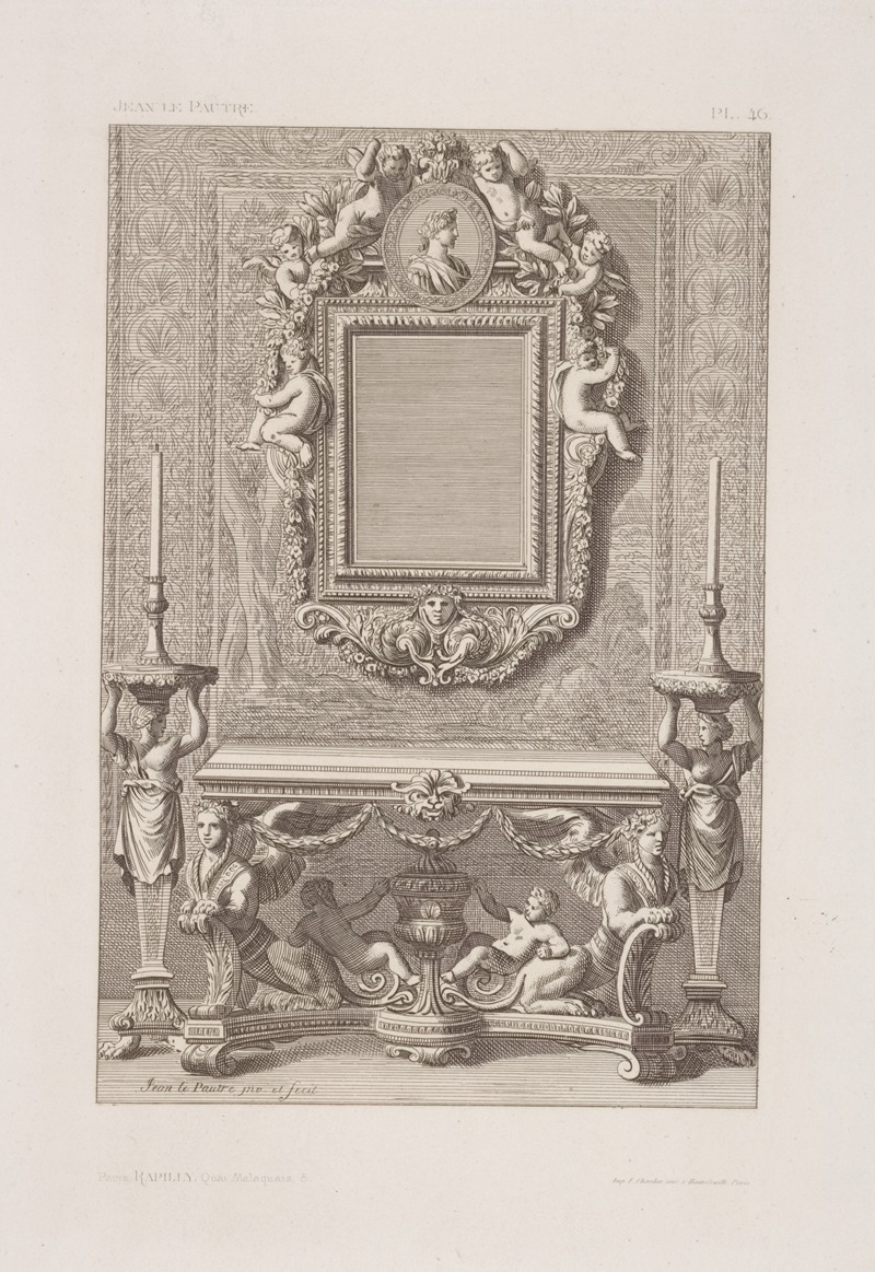 André-Charles Boulle - Design for table, two candlesticks, and mirror