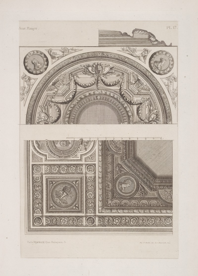 André-Charles Boulle - Designs for ceiling and tympanum, with roundels showing busts in profile