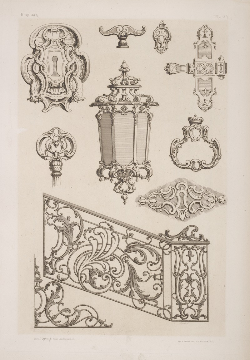 André-Charles Boulle - Designs for keyholes, lamp, gate