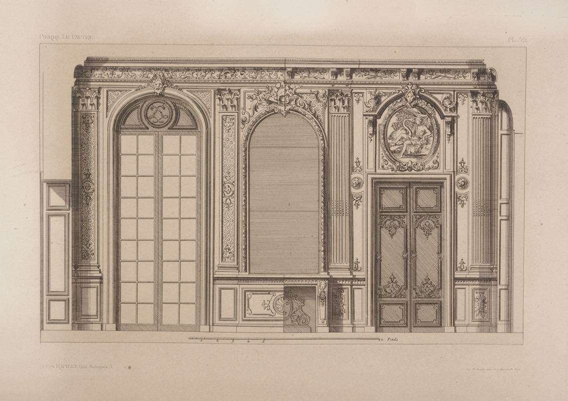 André-Charles Boulle - Designs for two arched windows and doors, and one doorway with panel of Leda and the swan above.