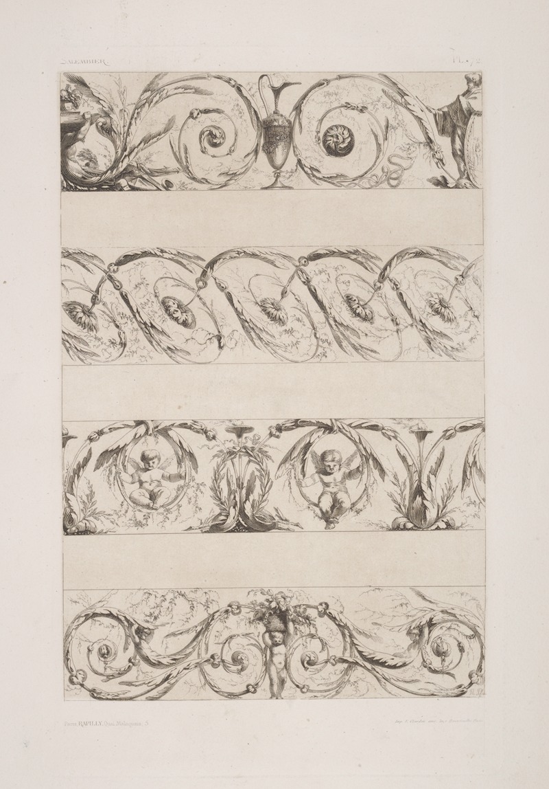 André-Charles Boulle - Four horizontal designs of vegetal shapes and cherubs