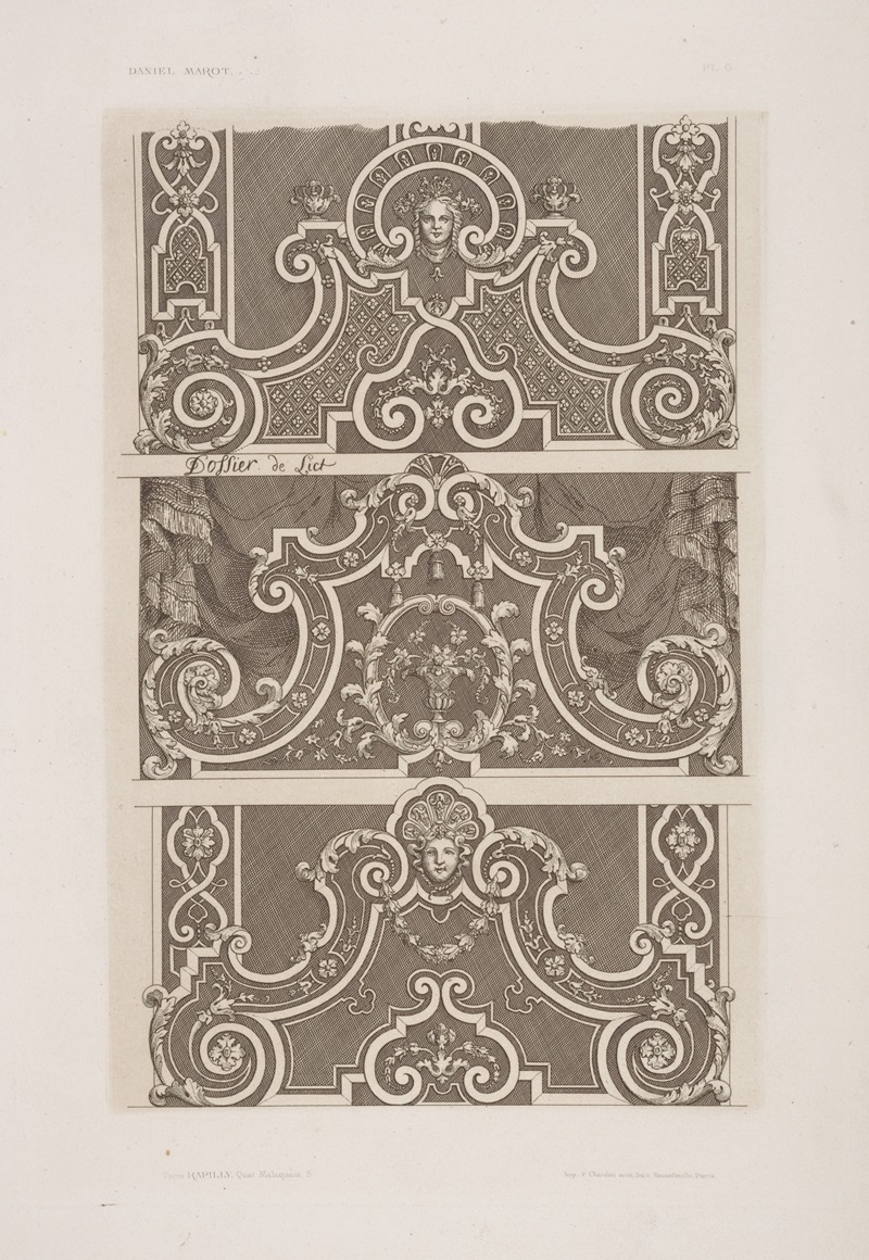 André-Charles Boulle - Three designs with vegetal shapes and female heads.