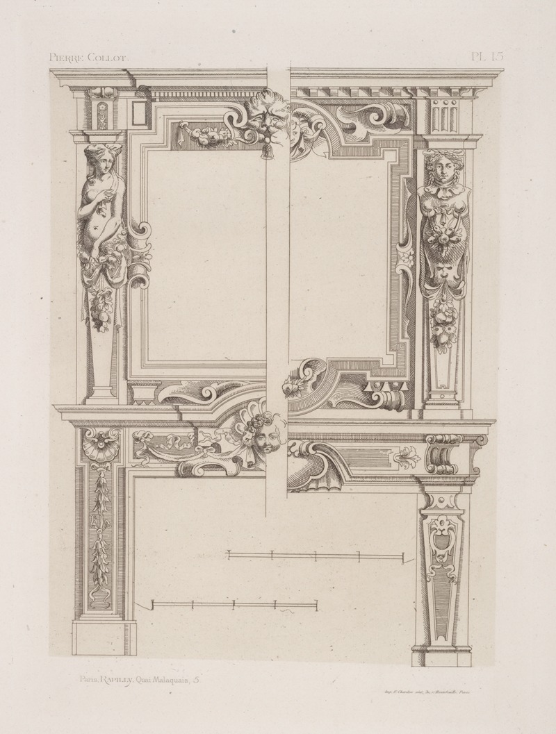 André-Charles Boulle - Two designs for chimney pieces of same dimensions but varied decoration