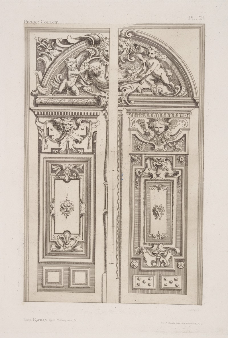 André-Charles Boulle - Two designs for door and tympanum, of same dimensions but varied decoration