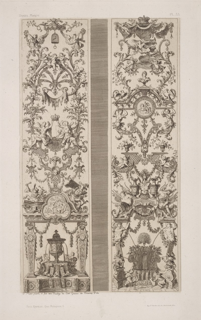 André-Charles Boulle - Two designs, each with small fountain at the base