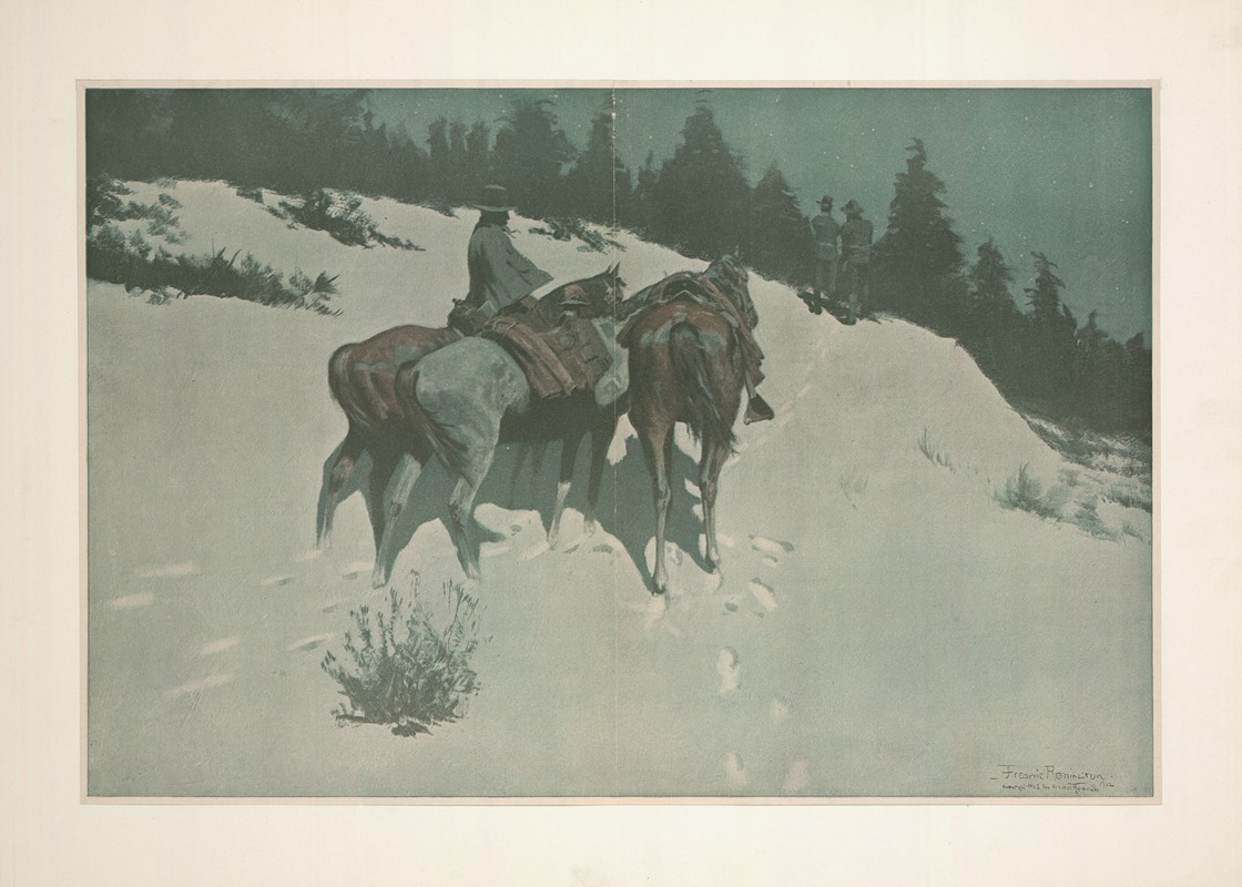 Frederic Remington - A Reconnaissance a Cavalry Officer with his White Scout Viewing Hostile Indian Country by Moonlight