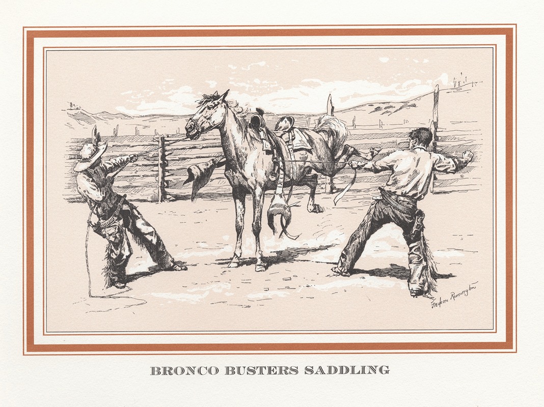 Frederic Remington - Bronco busters saddling