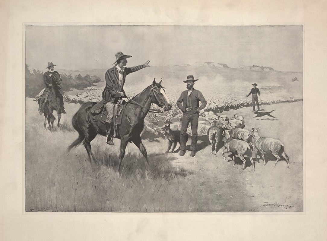 Frederic Remington - The Drought in the Southwest Cattlemen Warning Sheep-herders Away from their Water