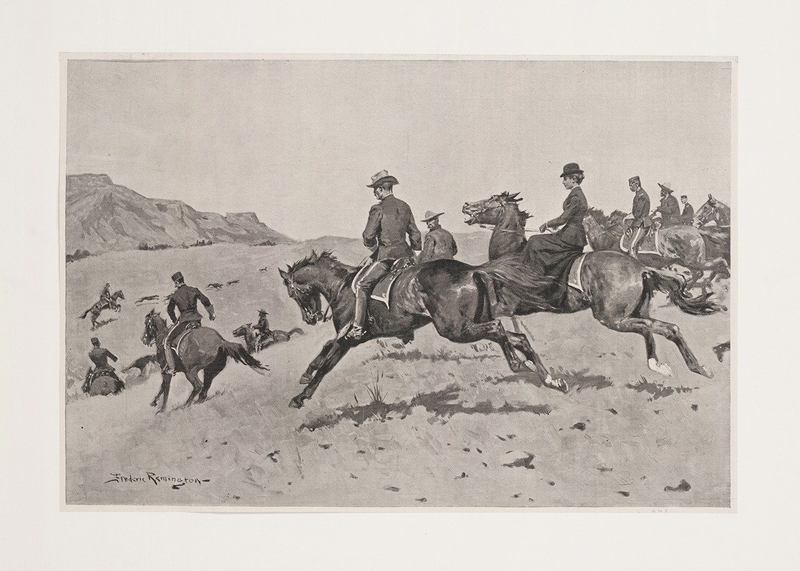 Frederic Remington - Winter pastimes at an army’s post in the southwest–a run with the hounds