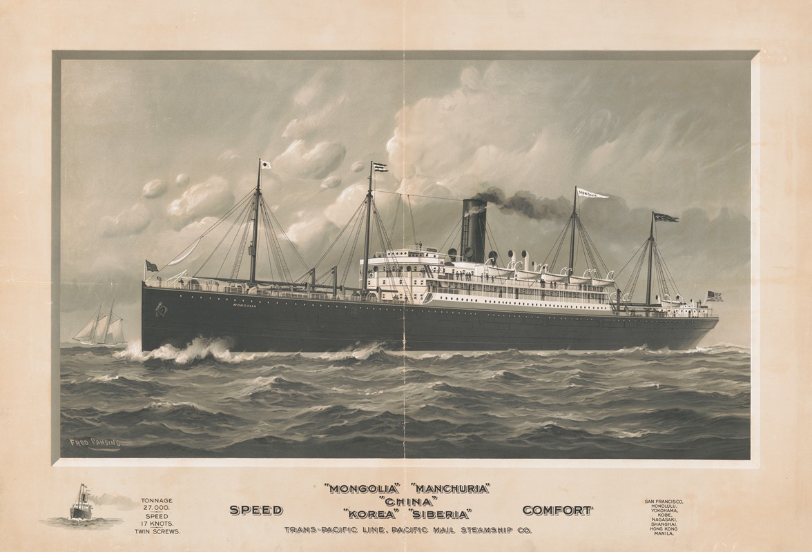 Fred Pansing - ‘Mongolia’ ‘Manchuria’ ‘China’ ‘Korea’ ‘Siberia’, Trans-pacific line, Pacific Mail Steamship Co.